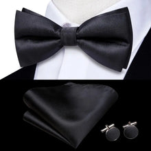 Solid Silk Bow Tie Hanky Cuff Links Set