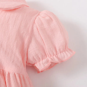 2PCS Baby Girl Pink Short Sleeve Dress with Cute Shoulder Bag