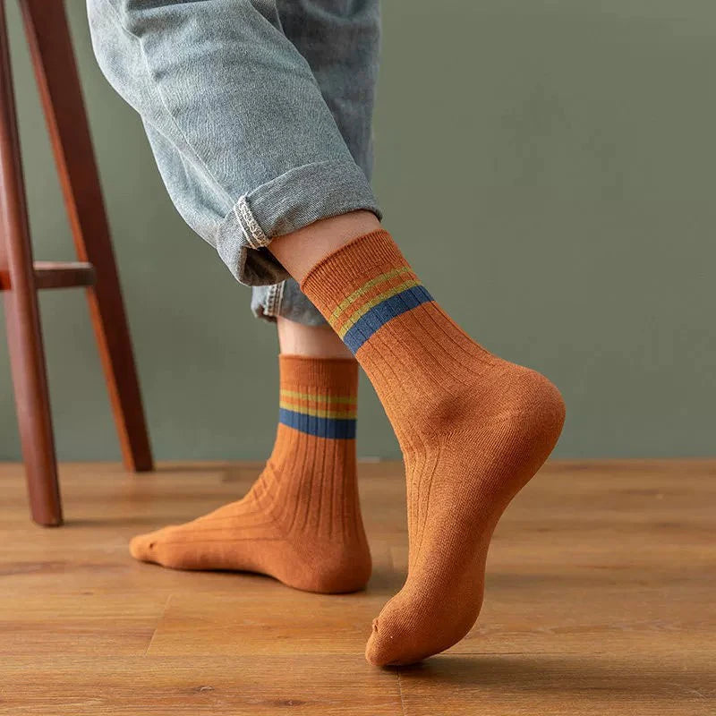 Multi-Pairs Solid Color Striped Tube Socks