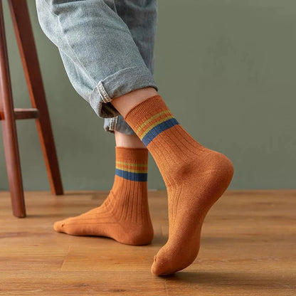 Multi-Pairs Solid Color Striped Tube Socks