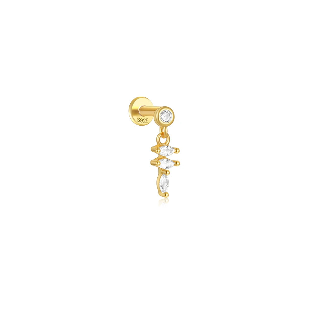 925 Sterling Silver Heart Flat Push-Back Zircon Piercing Stud Earrings