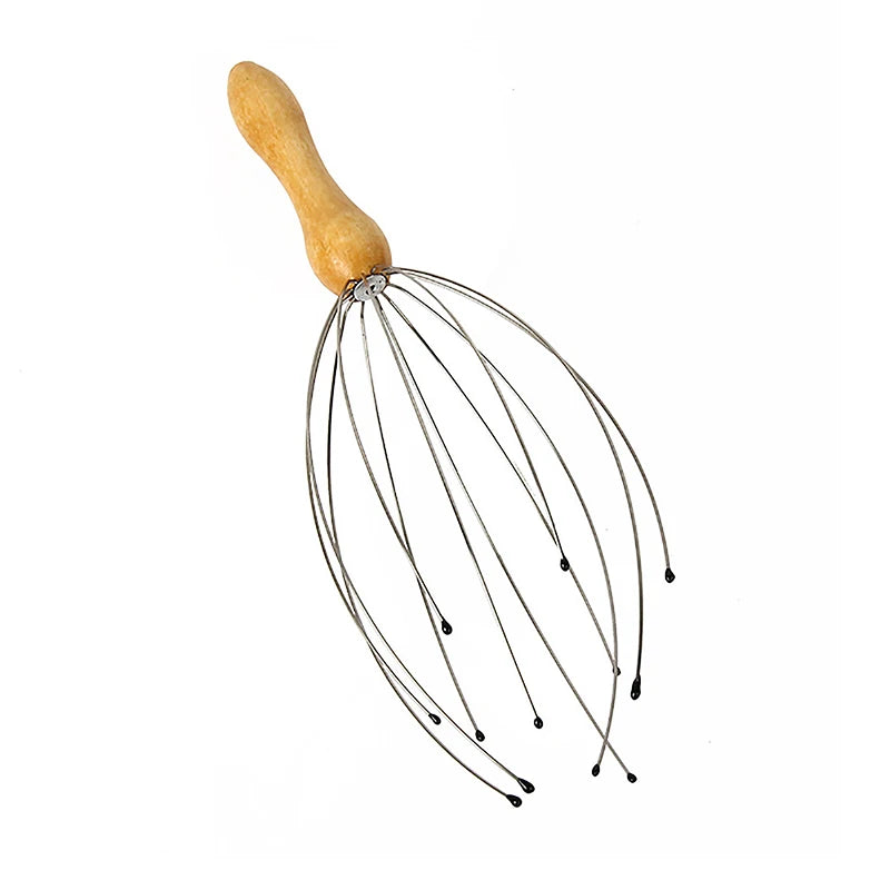 Wooden Handle Octopus Head Massager