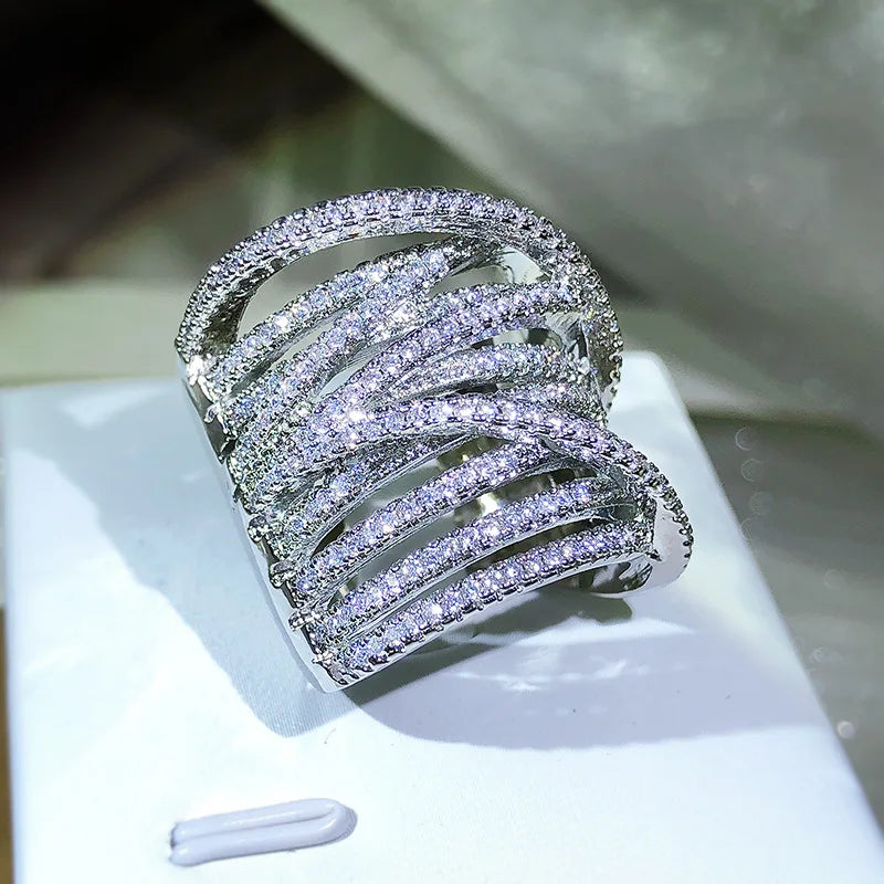 Exaggerated 925 Sterling Silver Stackable Cross Inlaid Full Zircon Ring
