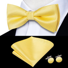 Solid Silk Bow Tie Hanky Cuff Links Set