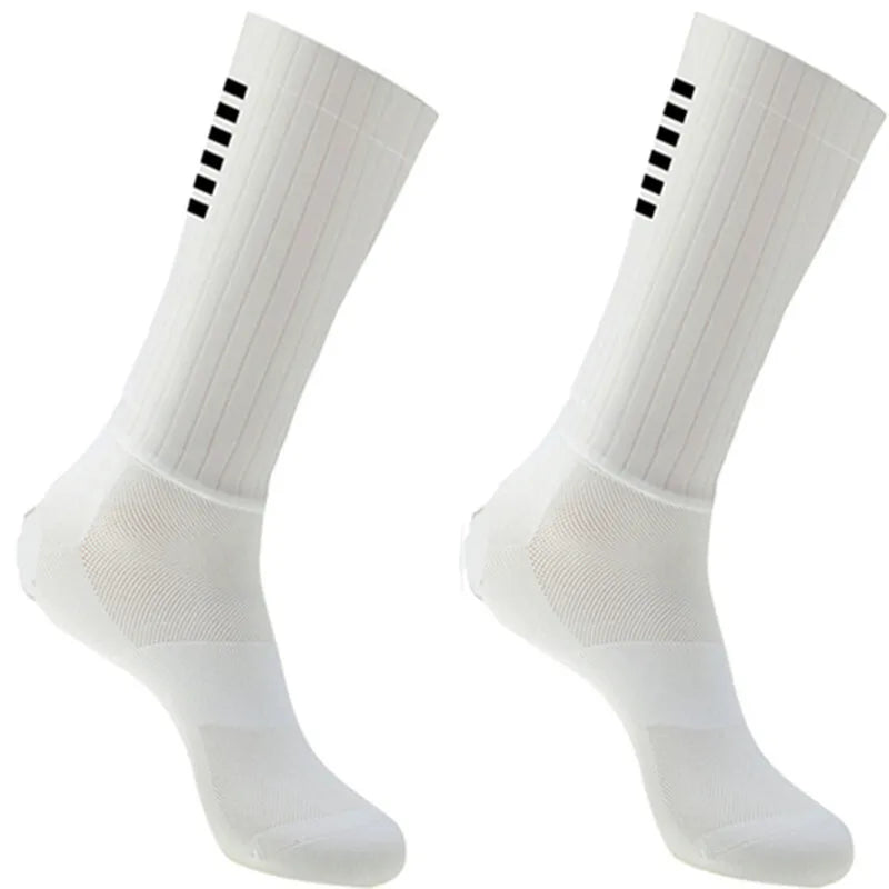Cycling Anti -Slip White Line Aero Socks