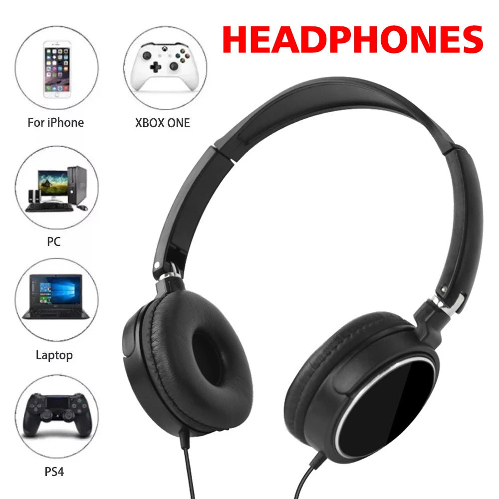 Foldable Adjustable Wired 3.5mm/Type C Bass Stereo Headphones