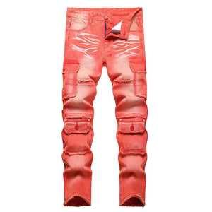 Casual Coated Straight Pleated Jeans
