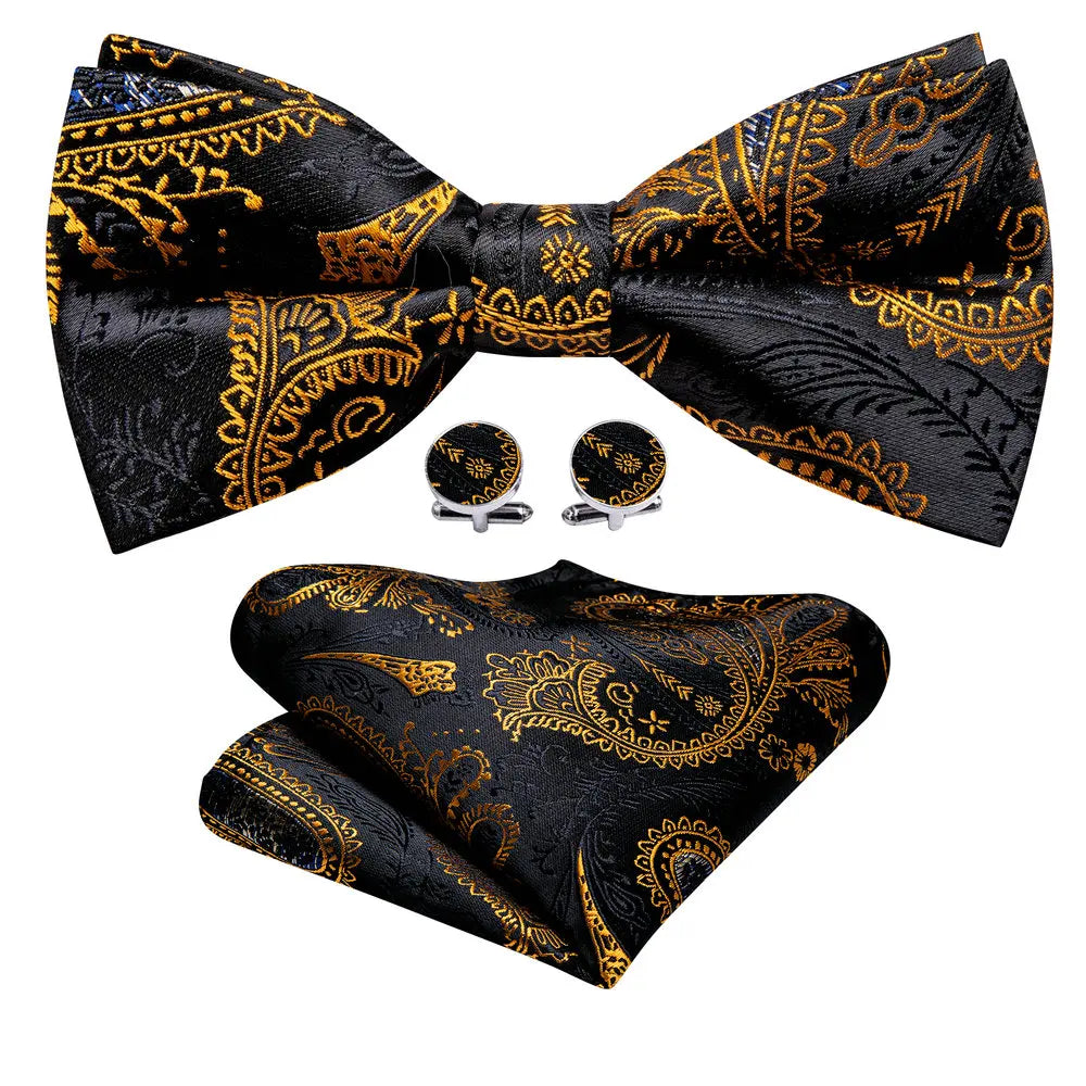 Barry.Wang Silk Bow Tie Hanky Cuffs Set