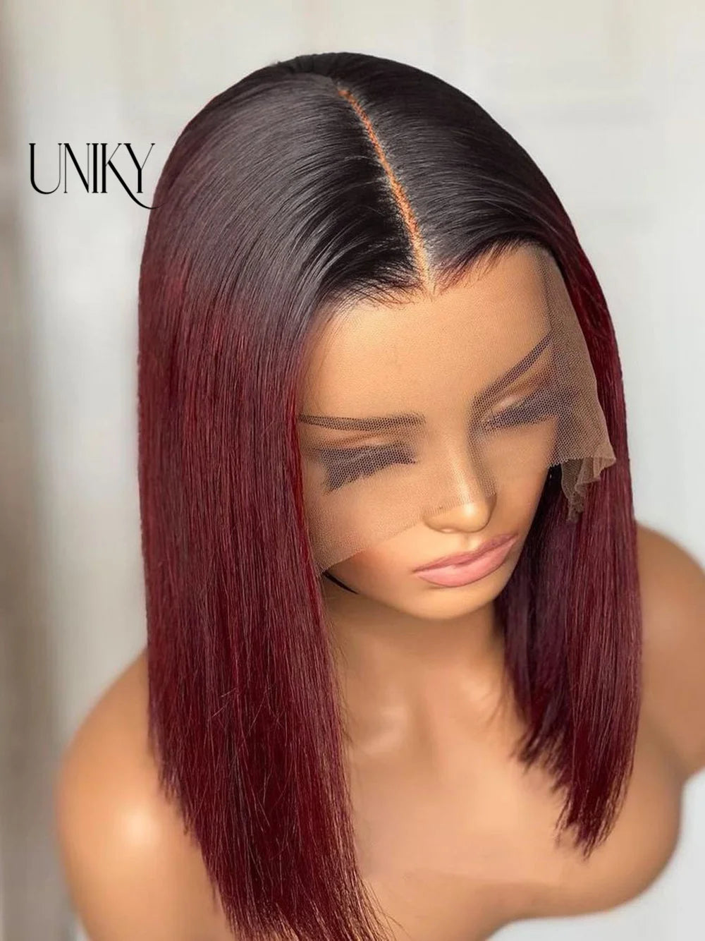 Red Straight Bob T-Part Human Hair Wig