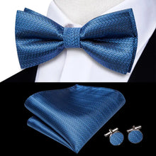 Solid Silk Bow Tie Hanky Cuff Links Set