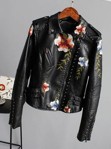 Floral Print Faux Soft Leather Jacket