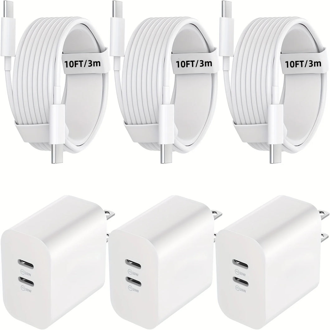 2Pack IPhone Charger 40W Dual Port Charging Block With 6FT USB C Charger Cable