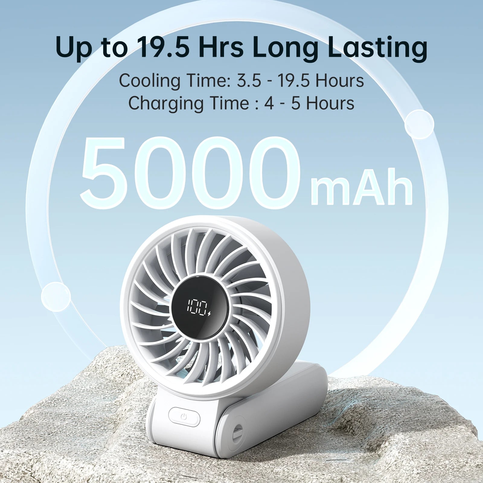 JISULIFE Portable Handheld Fan with LED Display 5 Speed