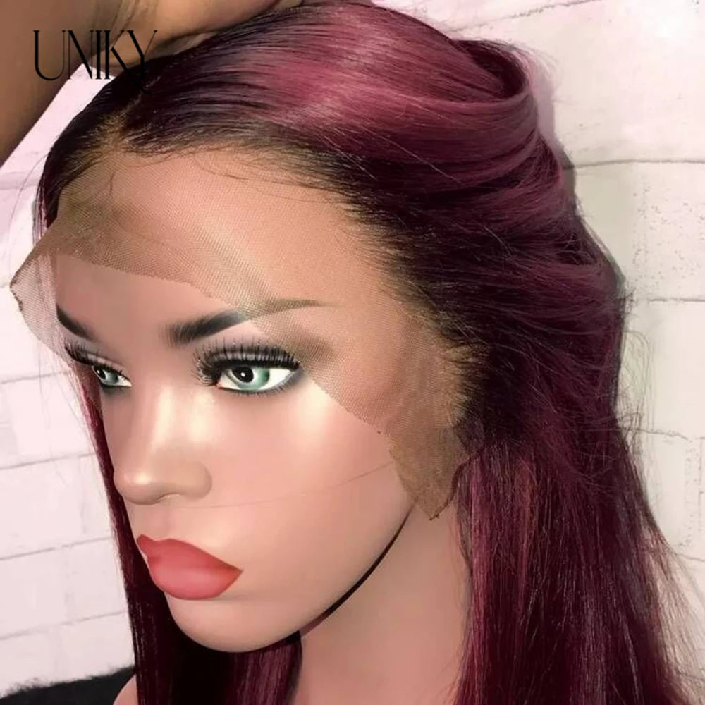 Red Straight Bob T-Part Human Hair Wig