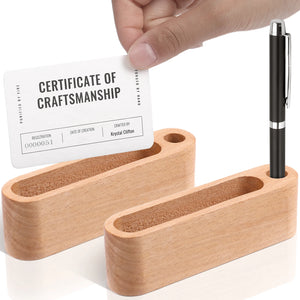 Wooden Business Card Holder with Pen Slot