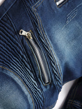 Ribbed Elastic Waist Straight Leg Jeans