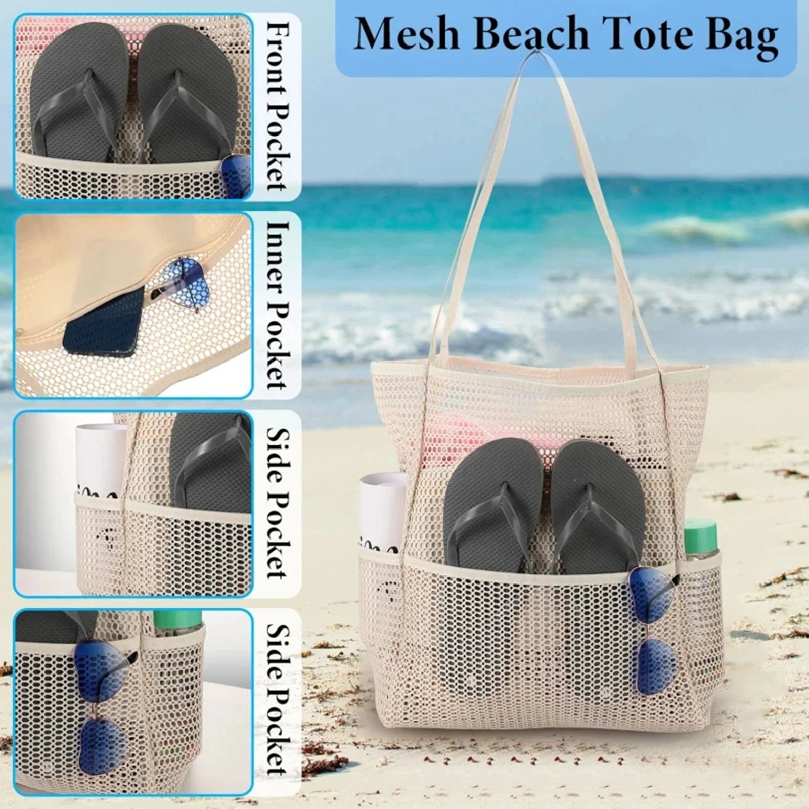 Mesh Large Capacity Foldable Beach Bag