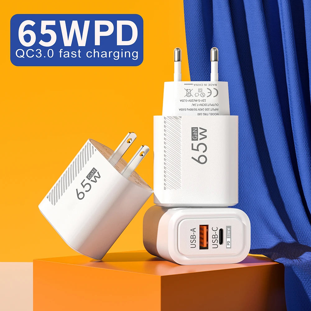 65W GaN USB C Charger Fast Charging Wall Charger