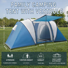 Family-Sized Weatherproof Camping Tent with Porch and Rainfly 2-Room Easy Setup