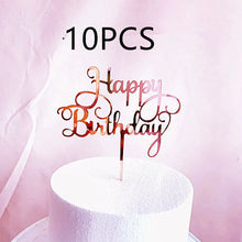 10Pcs Rose Gold Happy Birthday Cake Topper