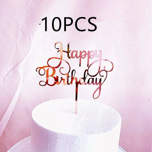 10Pcs Rose Gold Happy Birthday Cake Topper