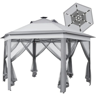 13×13 Pop-Up Patio Gazebo Tent W/Mesh Netting Sides & 25 Solar LED Lights