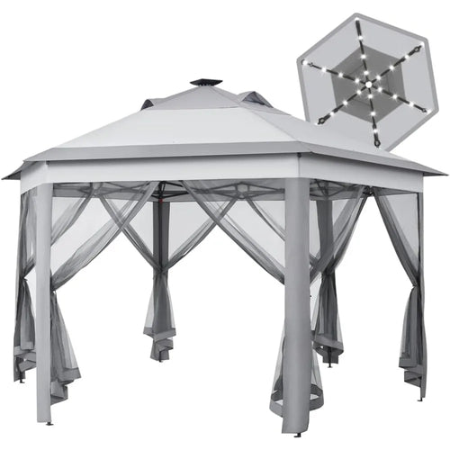 13×13 Pop-Up Patio Gazebo Tent W/Mesh Netting Sides & 25 Solar LED Lights