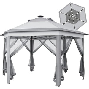 13×13 Pop-Up Patio Gazebo Tent W/Mesh Netting Sides & 25 Solar LED Lights