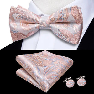 Solid Silk Bow Tie Hanky Cuff Links Set