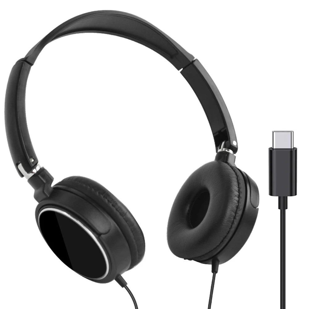 Foldable Adjustable Wired 3.5mm/Type C Bass Stereo Headphones