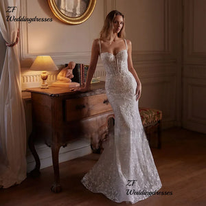 Beaded Shoulder Strapped Sequined Shiny 2 Pieces Wedding Dress With Satin Detachable Train
