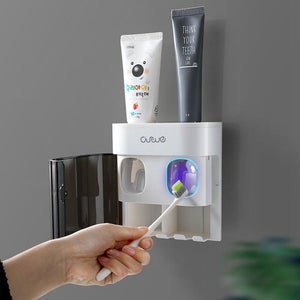 Wall Mounted Automatic Toothpaste Dispenser Toothbrush Holder