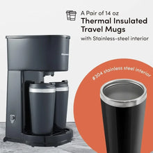 EHC116 Dual Drip Double Coffee Maker with Two 14 Oz Stainless Steel Interior Thermal Travel Mug