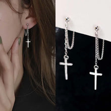 Silver Color Cross Drop Earrings