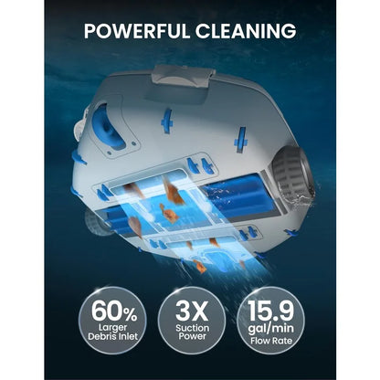 Cordless Robotic Pool Vacuum 16GPM Suction