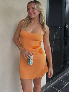 Fantoye Knit Print Spaghetti Strap Mini Dress
