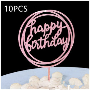 10Pcs Rose Gold Happy Birthday Cake Topper