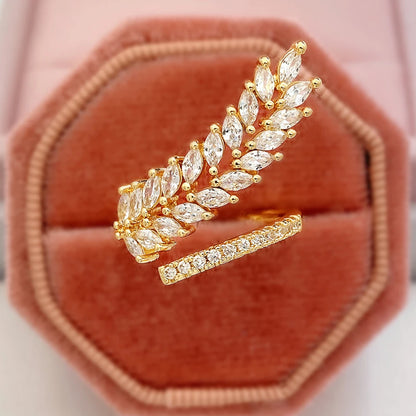 Huitan Gorgeous Leaf Design Adjustable Opening Ring for Women