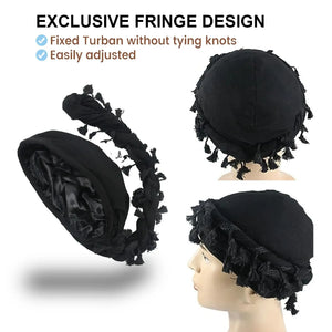 Burr Trim Twisted Tail Fringe Cotton Bandana Hat
