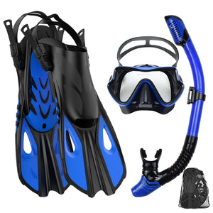 Mask Fin Snorkel Set Panoramic View Mask Adjustable Dive Flipper Dry Top Snorkel and Travel Bag
