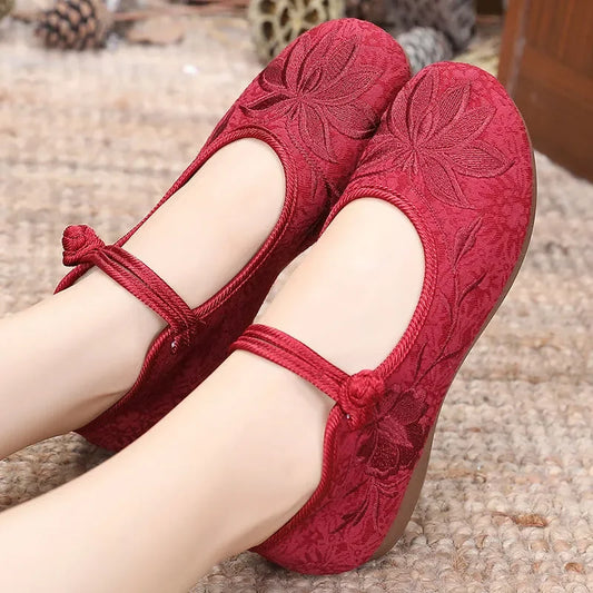 Retro Embroidered Anti-Skid Ballet Shoes