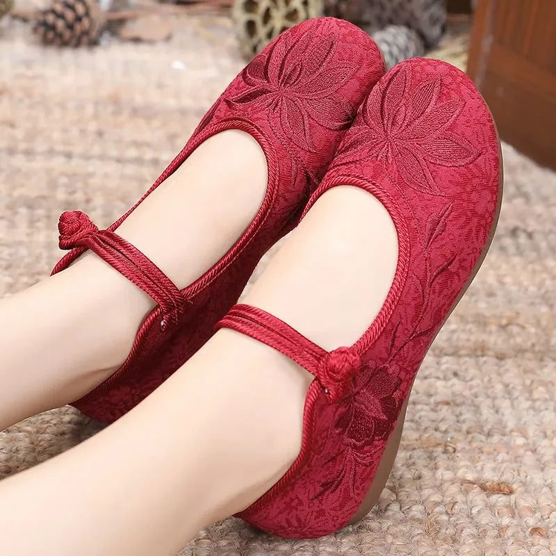 Retro Embroidered Anti-Skid Ballet Shoes