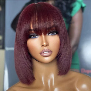 180% Density Straight Bob Human Hair Wig With Bangs