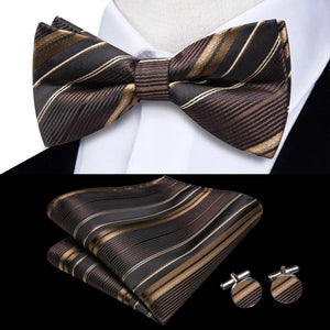 Solid Silk Bow Tie Hanky Cuff Links Set