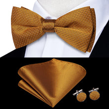 Solid Silk Bow Tie Hanky Cuff Links Set