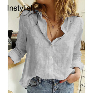 Long Sleeve Cotton Linen Loose Blouse