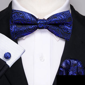 Barry.Wang Silk Bow Tie Hanky Cuffs Set