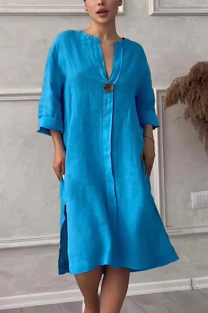 Loose V-neck Two Side Slit Pullover Dress