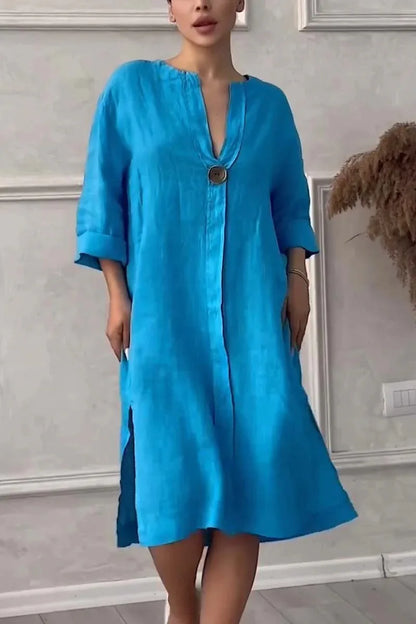Loose V-neck Two Side Slit Pullover Dress