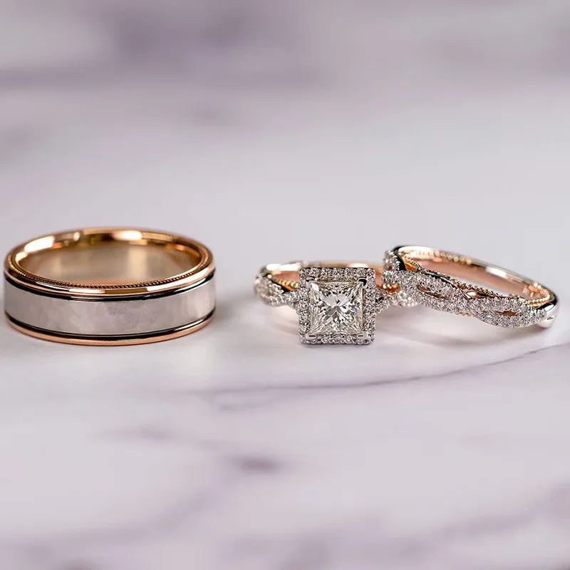 Rose Gold Princess Cut Ring Set